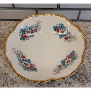 Vintage 8" Bowl Unmarked Floral Pattern With Gold Trim